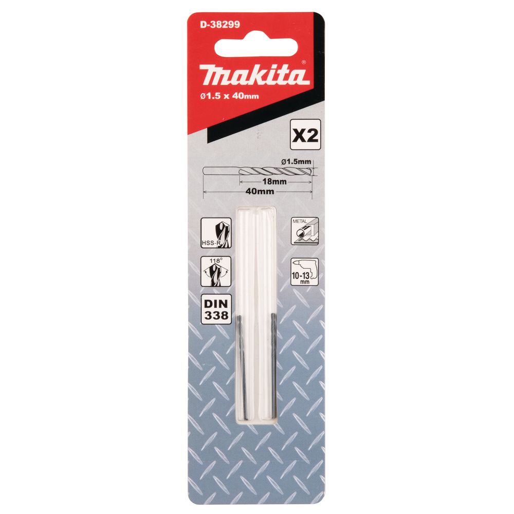 Сверло по металлу Makita HSS-R 1, 5х18x40, 2шт., D-38299
