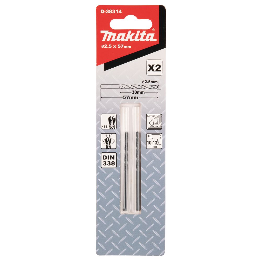 Сверло по металлу Makita HSS-R 2, 5х30x57, 2 шт., D-38314