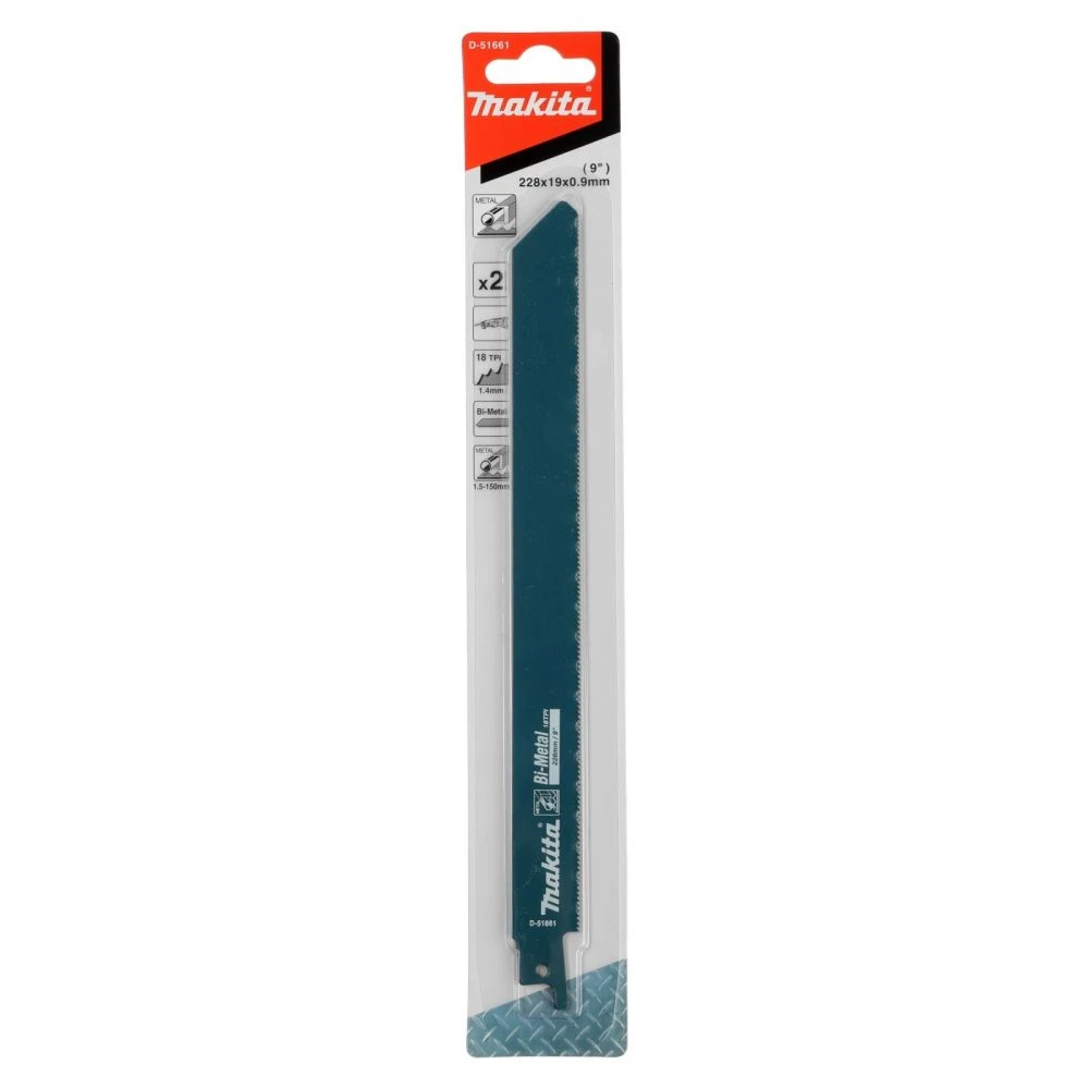 Полотно для сабельной пилы Makita по металлу, Bi-Metal, 225x0,9x18TPI, 2 шт, D-51661
