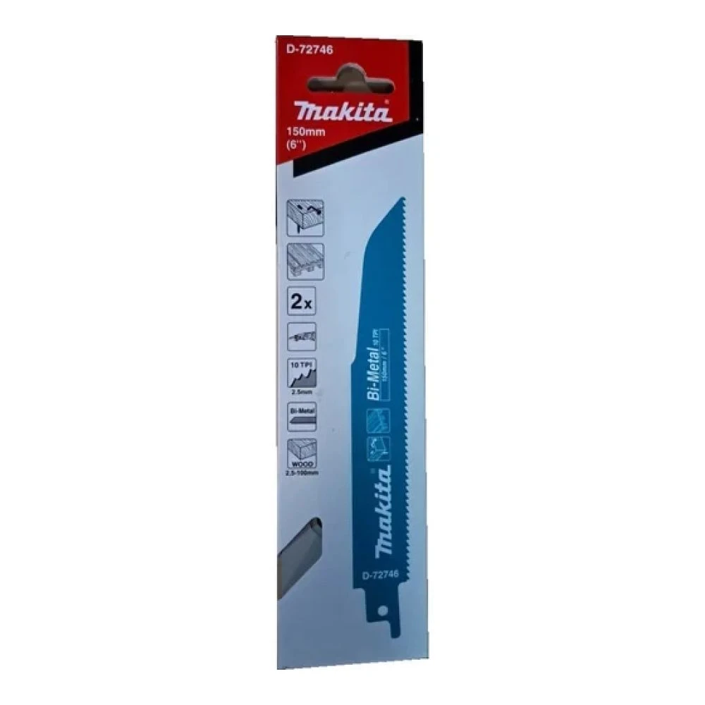 Полотно для сабельной пилы Makita по дереву с гвоздями, Bi-Metal, 152x1,25x10TPI, 2 шт, D-72746