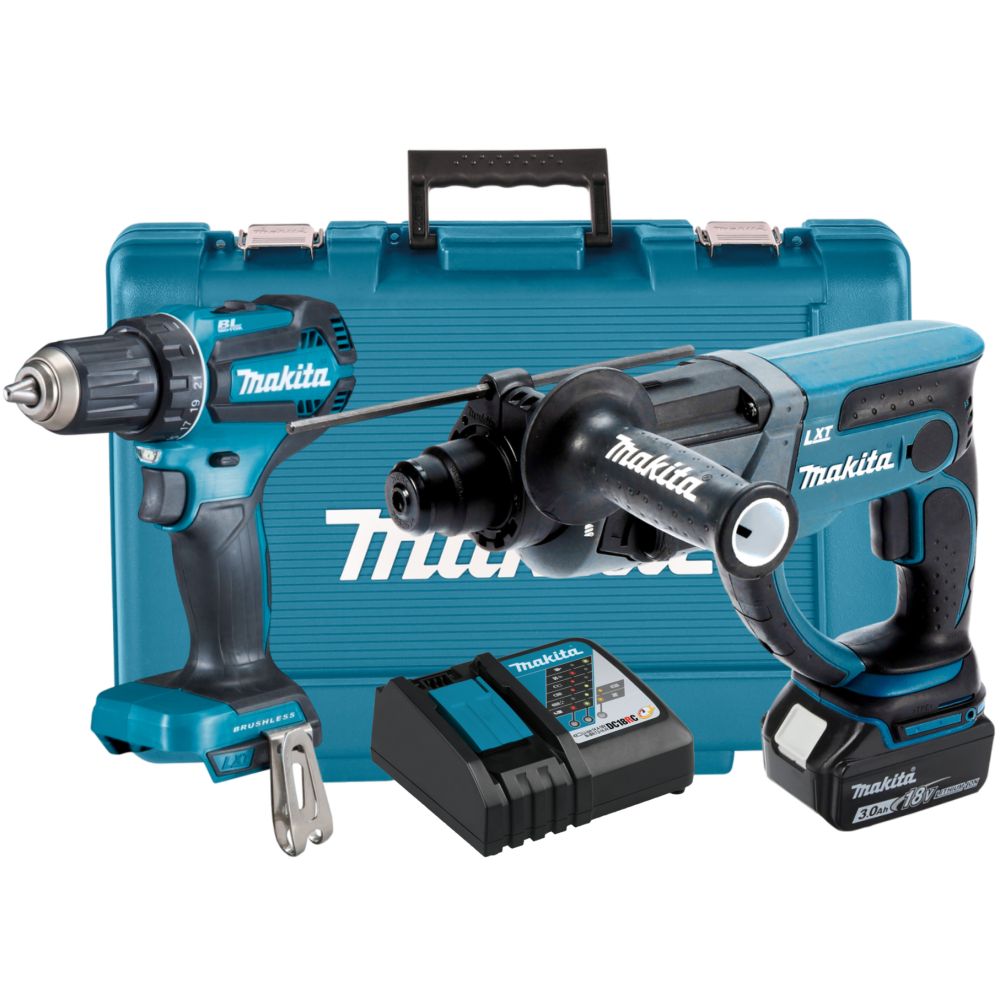 Набор аккумуляторного инструмента Makita, 18 В: перфоратор DHR202 + дрель-шуруповерт DDF485, с АКБ 3 Ач и ЗУ, в кейсе (PT1438)
