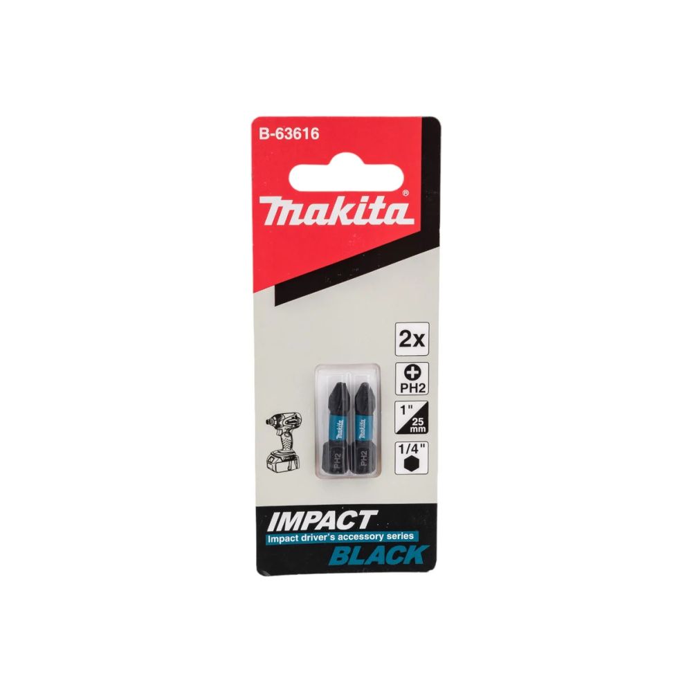 Бита Makita PH2, 25 мм, хвостовик 1/4", 2 шт. (B-63616)