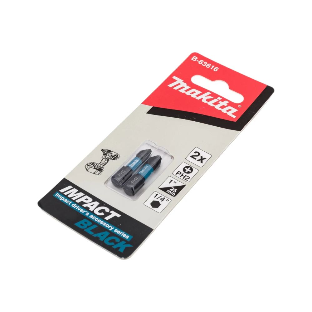 Бита Makita PH2, 25 мм, хвостовик 1/4", 2 шт. (B-63616)