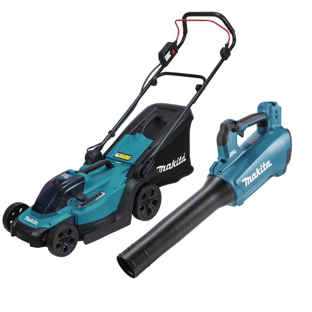 Аккумуляторный набор садовой техники Makita, 18 В: газонокосилка DLM330 + воздуходув DUB184, без АКБ и ЗУ