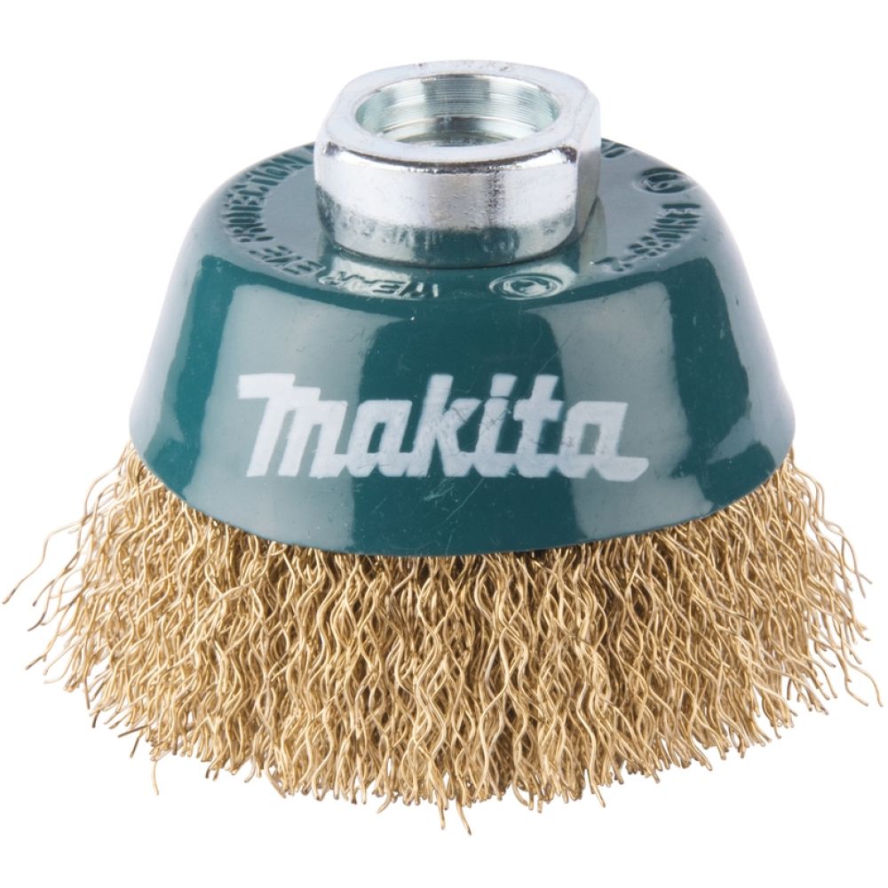 Щетка проволочная чашечная Makita (d60 мм, толщ. проволоки 0.3 мм, гофрированная, латунь, M14x2), D-39746
