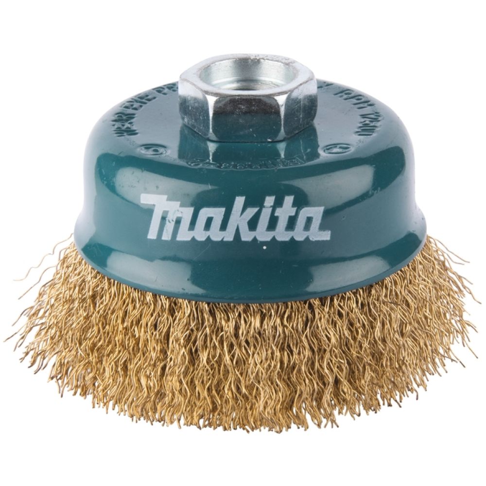 Щетка проволочная чашечная Makita (d75 мм, толщ. проволоки 0.3 мм, гофрированная, латунь, M14x2), D-39768