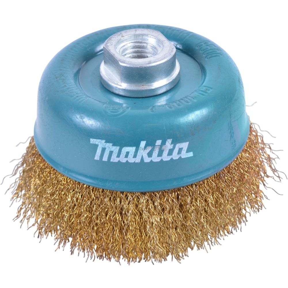Щетка проволочная чашечная Makita (d90 мм, толщ. проволоки 0.3 мм, гофрированная, латунь, M14x2), D-39780
