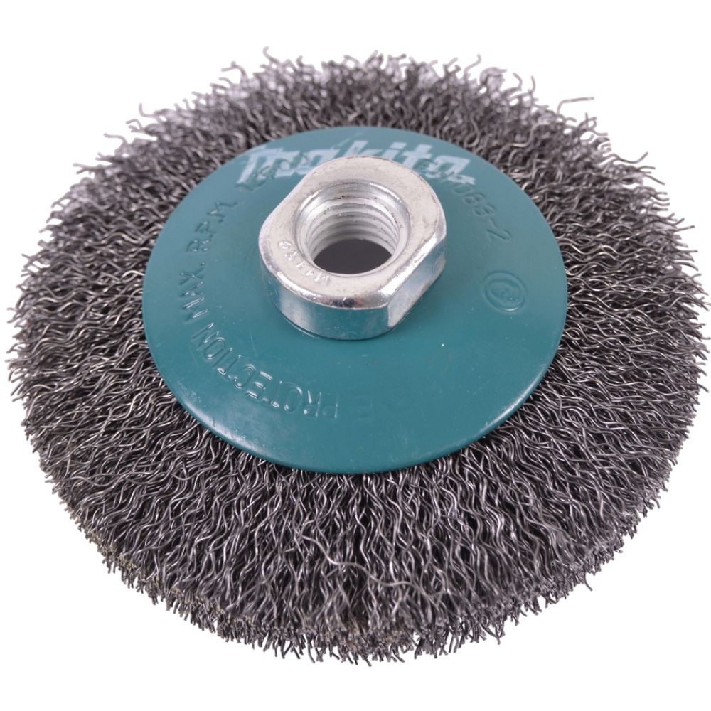 Щетка проволочная конусная Makita (d100 мм, толщ. проволоки 0.3 мм, гофрированная, металл, M14x2), D-39827