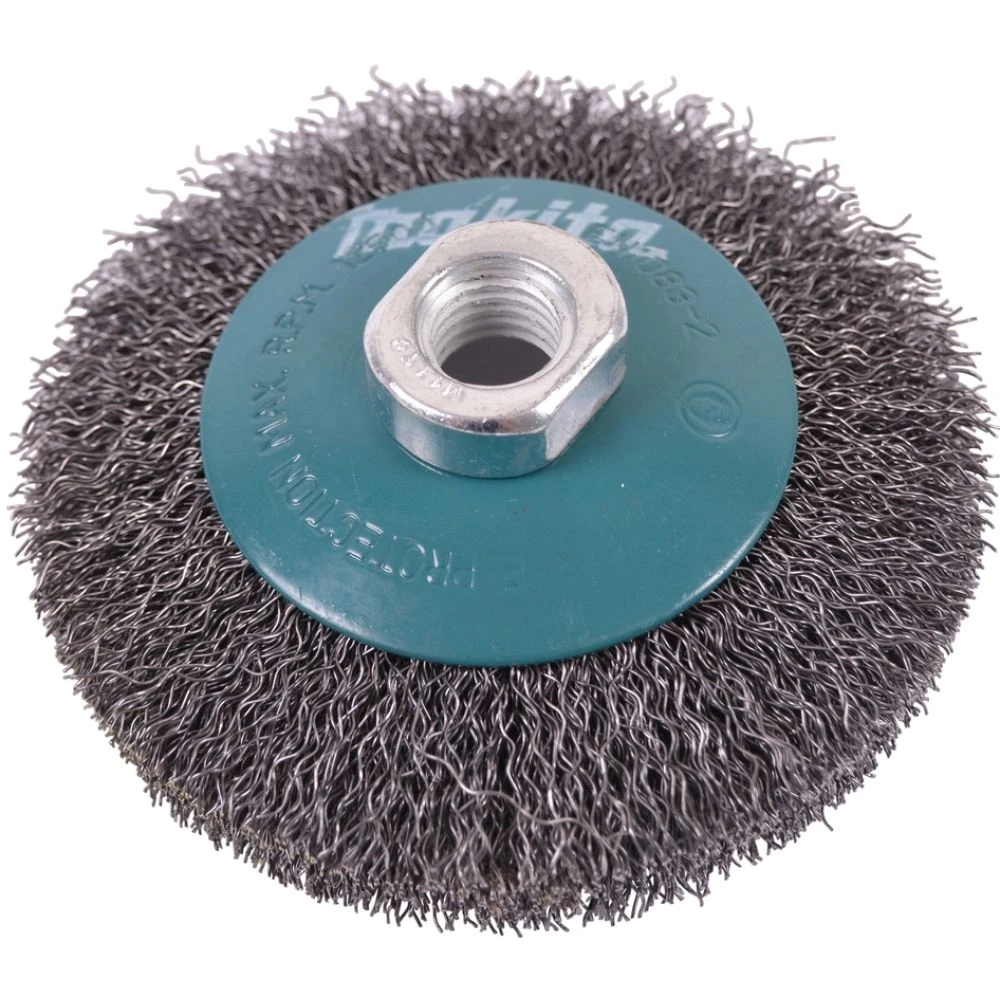 Щетка проволочная конусная Makita (d100 мм, толщ. проволоки 0.3 мм, гофрированная, металл, M14x2), D-39827