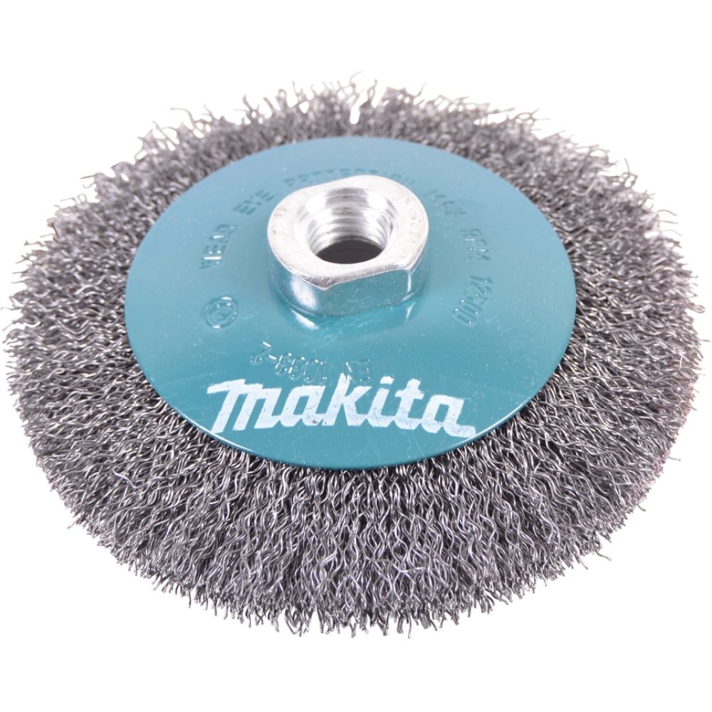 Щетка проволочная конусная Makita (d115 мм, толщ. проволоки 0.5 мм, гофрированная, металл, M14x2), D-39849