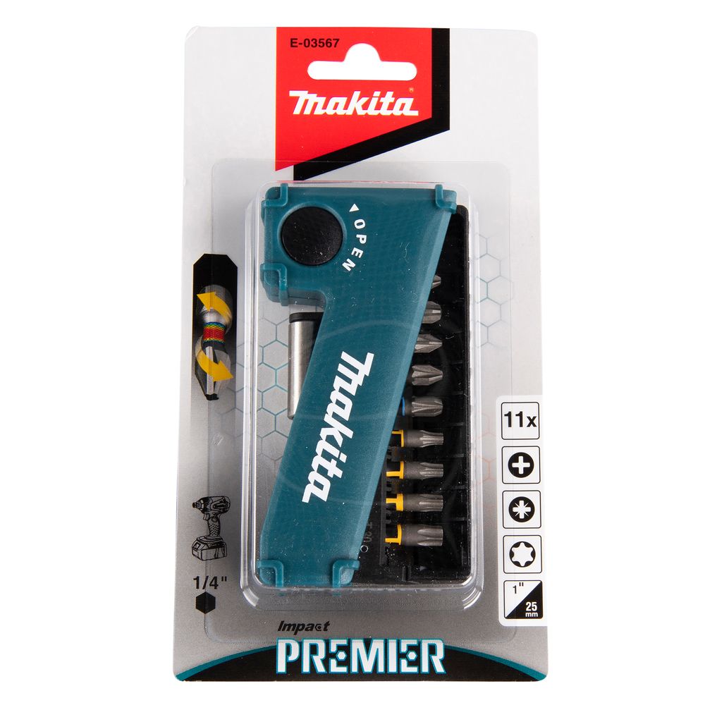 Набор насадок Makita Impact Premier 11 шт., 25мм, C-form (PH, PZ, T, магнитный держатель), E-03567