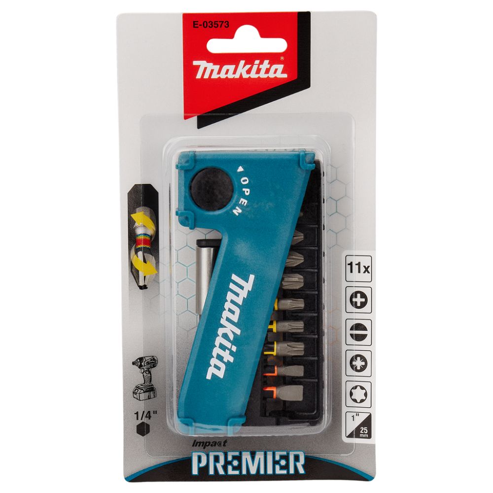 Набор насадок Makita Impact Premier 11 шт., 25мм, C-form (PH, PZ, T, магнитный держатель) , E-03573