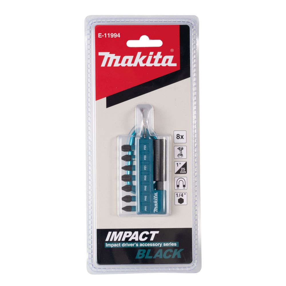 Бита Makita PH1,2XPH2,PH3,PZ1,PZ2,PZ3, 25 мм, хвостовик 1/4", 8 шт. (E-11994)
