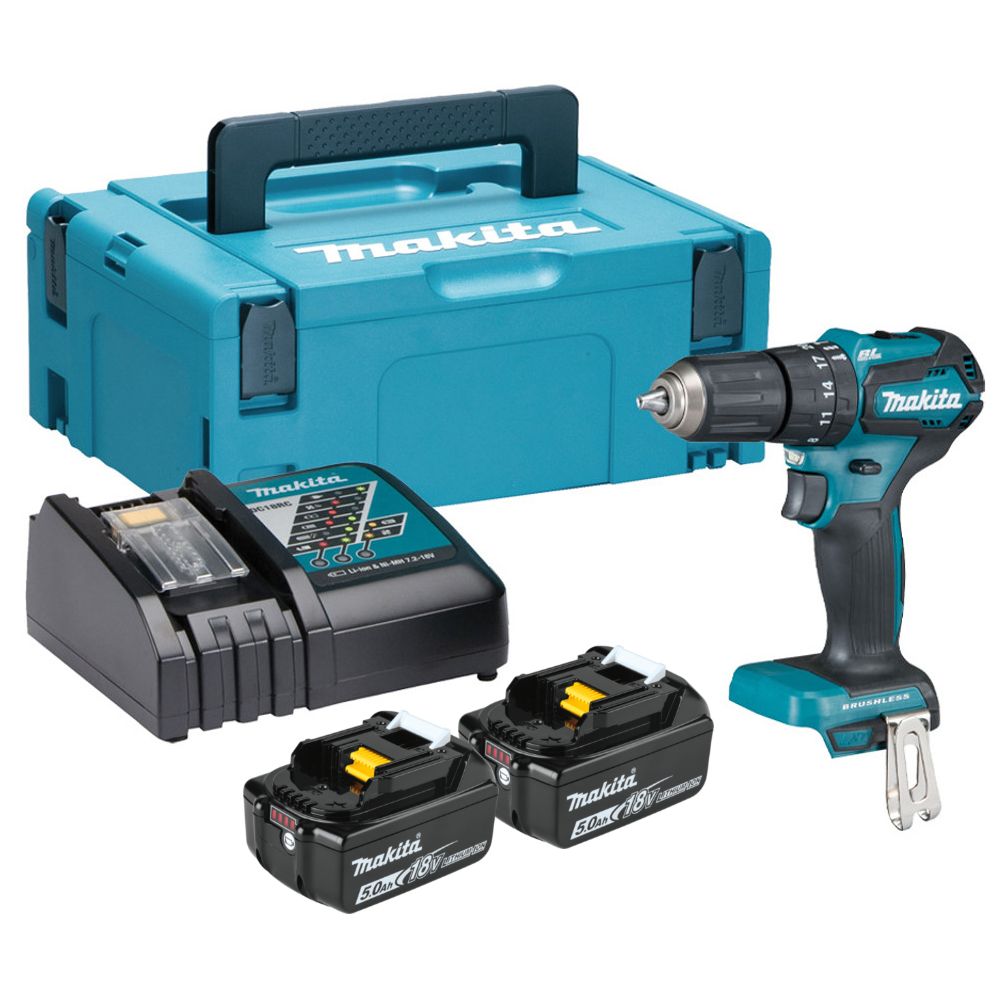 Аккумуляторная дрель-шуруповерт Makita, 18 В, 1700 об/мин, 25500 уд/мин, с 2 АКБ 5 Ач и ЗУ, в кейсе MakPac, DHP483RTJ