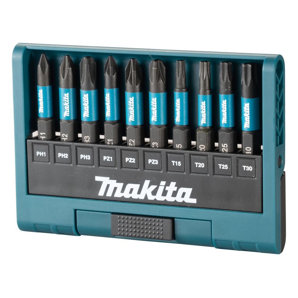 Бита Makita PH1,PH2,PH3,PZ1,PZ2,PZ3,T15,T20,T25,T30, 50 мм, хвостовик 1/4", 10 шт. (E-12011)