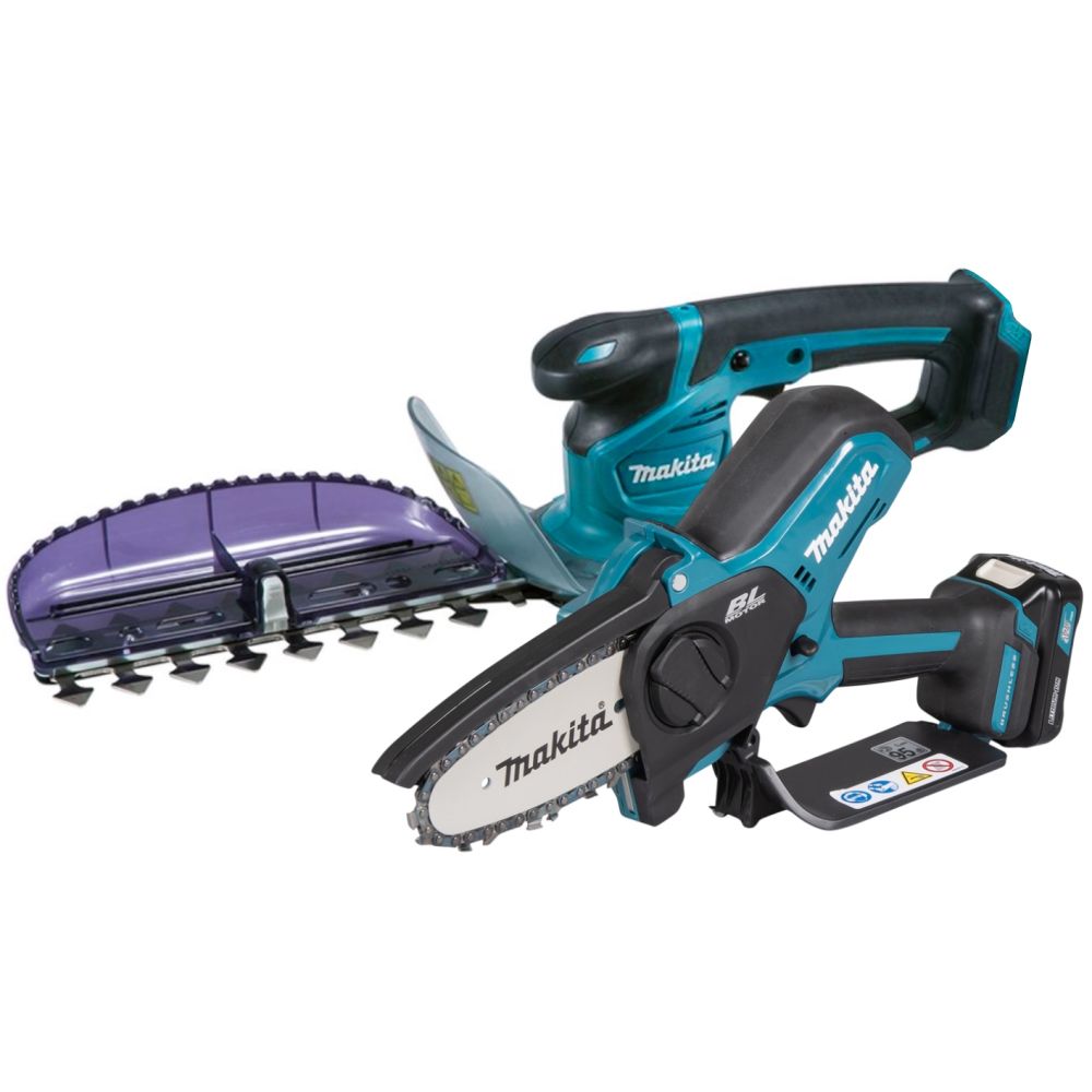 Аккумуляторный набор садовой техники Makita, 12 В: цепная пила UC100D + кусторез UH201D, с АКБ 2 Ач и ЗУ