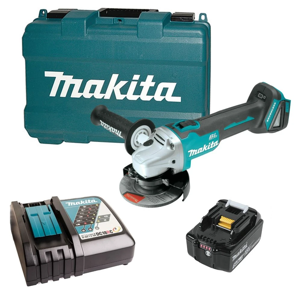 Угловая шлифмашина Makita DGA504RT, 18 В, 125 мм, 8500 об/мин, с АКБ 5 Ач и ЗУ, в кейсе