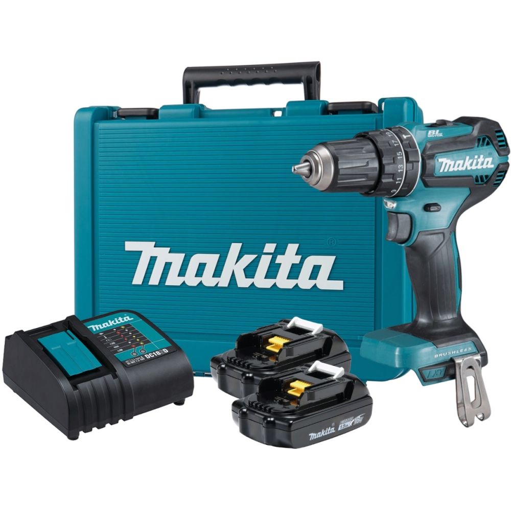 Аккумуляторная ударная дрель-шуруповерт Makita DHP485SYE, 1900 об/мин, с 2 АКБ 1.5 Ач и ЗУ, в кейсе
