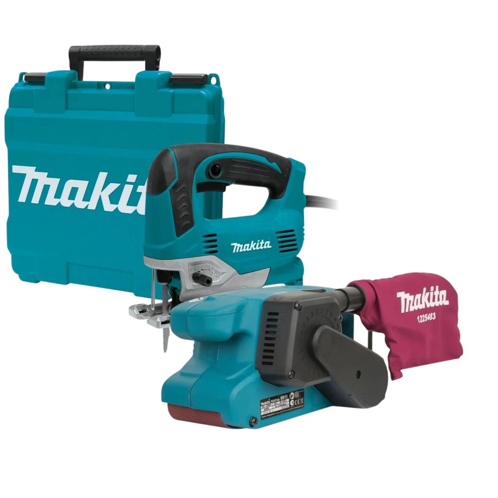 Набор электроинструмента Makita: ленточная шлифмашина 9911 + лобзик JV0600K (ACSET-57)