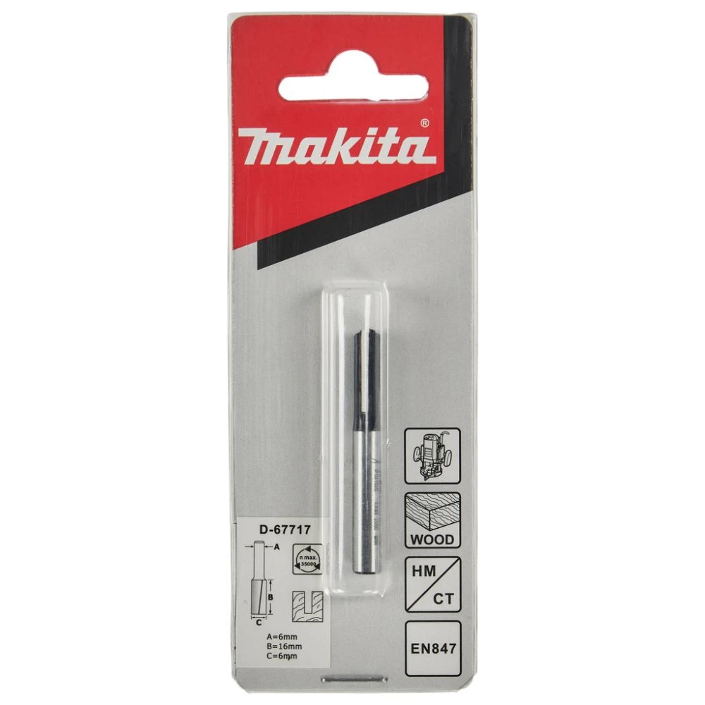 Фреза Makita пазовая с 2 режущими кромками "Standard", 6х16х48 мм, (D-67717)
