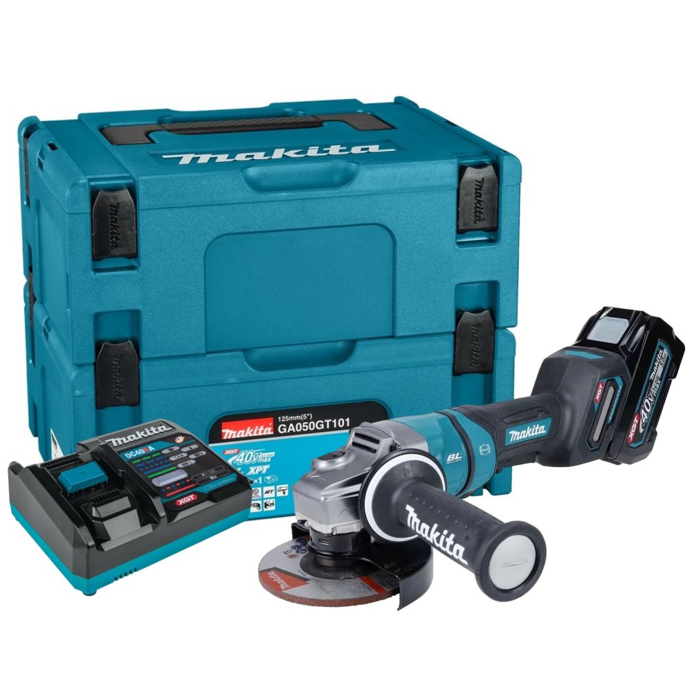 Аккумуляторная угловая шлифмашина Makita GA050GT101, 40 В, 125 мм, 11000 об/мин, c АКБ 5 Ач и ЗУ, в 2 кейсах MakPac