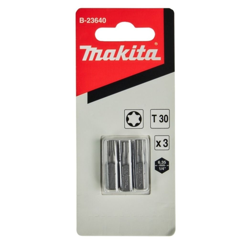 Бита Makita T30, 25 мм, хвостовик 1/4", 3 шт. (B-23640)