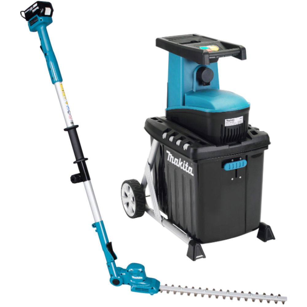 Набор садовой техники Makita: аккумуляторный кусторез-высоторез DUN461W + сетевой измельчитель UD2500, с АКБ 3 Ач и ЗУ