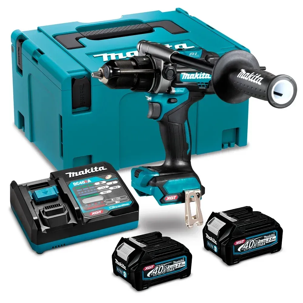 Аккумуляторная ударная дрель-шуруповерт Makita HP001GD201, 40 В, 2500 об/мин, 39000 уд/мин, с 2 АКБ 2.5 Ач и ЗУ, в кейсе