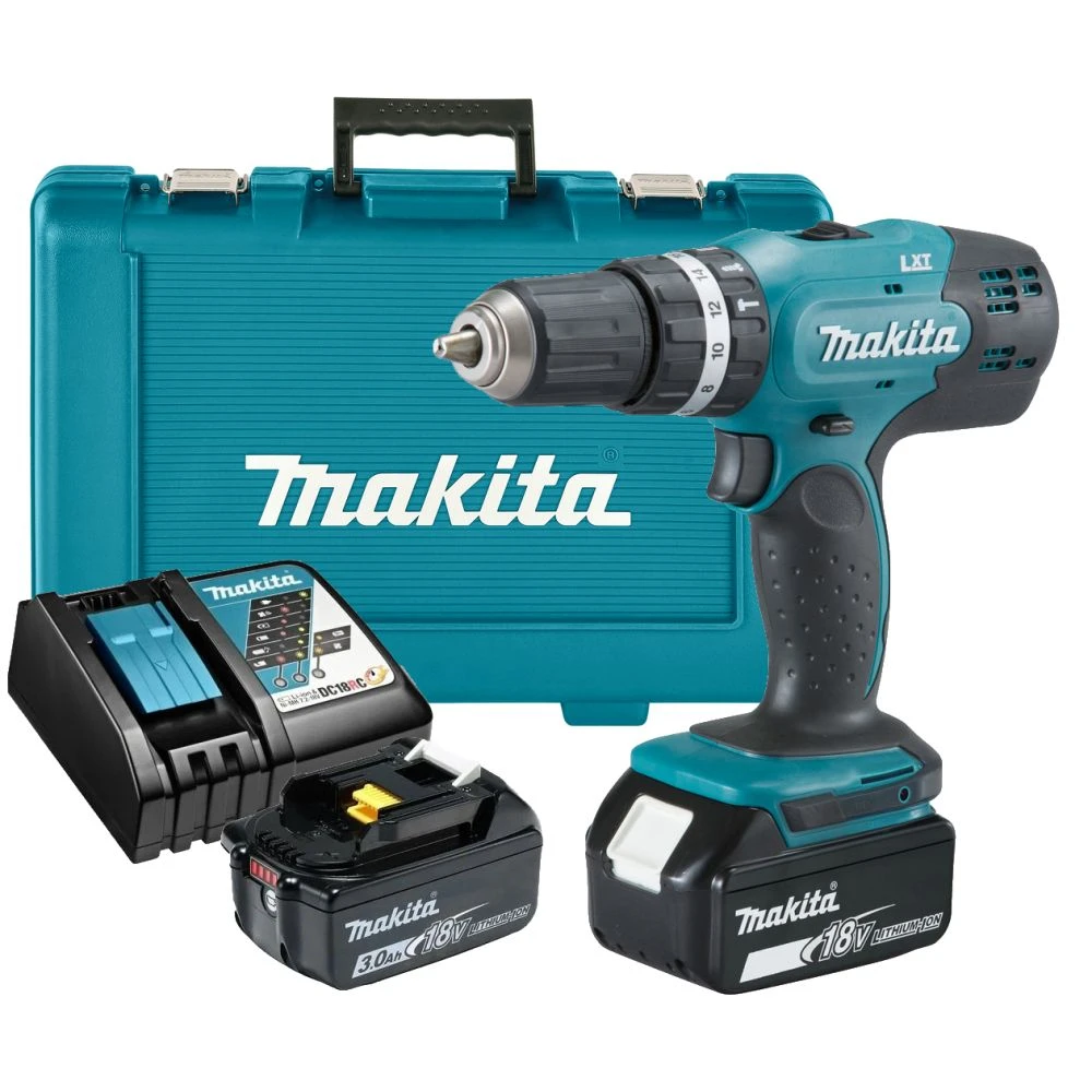 Аккумуляторная ударная дрель-шуруповерт Makita DHP453RFE, 1300 об/мин, с 2 АКБ 3 Ач и ЗУ, в кейсе