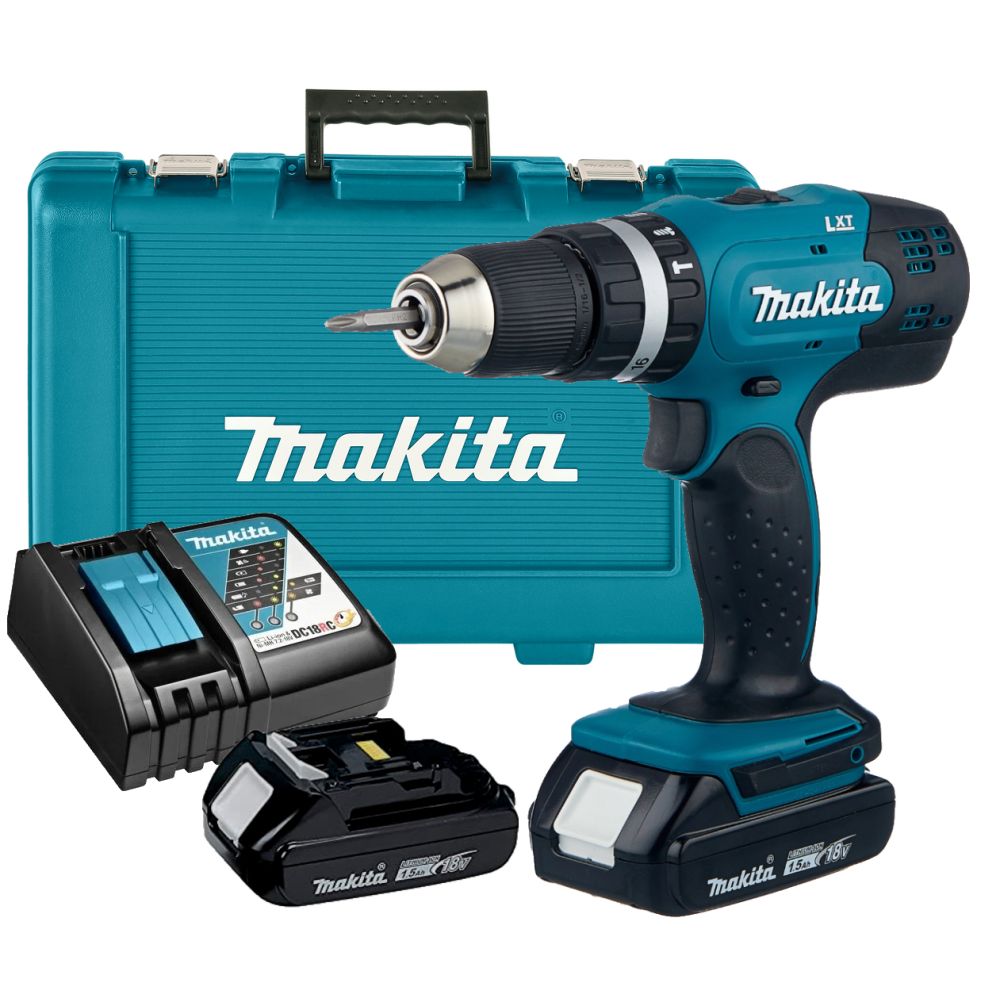 Аккумуляторная ударная дрель-шуруповерт Makita DHP453SYE, 1300 об/мин, с 2 АКБ 1.5 Ач и ЗУ, в кейсе