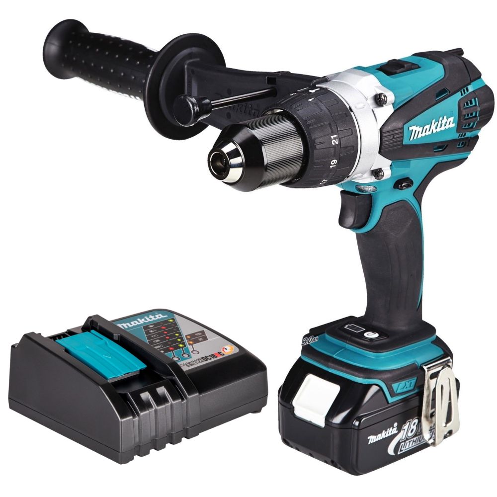 Аккумуляторная дрель-шуруповерт Makita DHP458, 18 В, 2000 об/мин, с АКБ 3 Ач и ЗУ (DHP458P1Z)