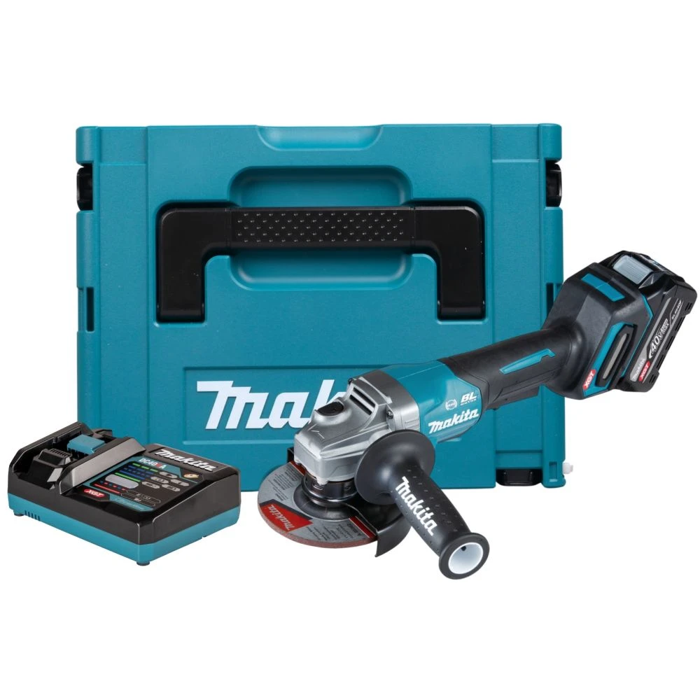 Аккумуляторная угловая шлифмашина Makita GA013GU101, 40 В, 125 мм, 8500 об/мин, с АКБ 4 Ач и ЗУ, в кейсе MakPac
