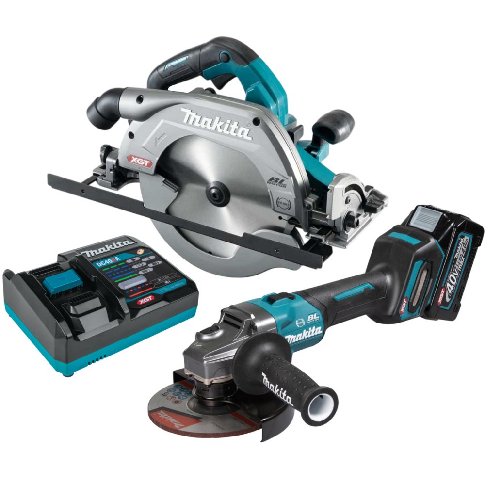 Набор аккумуляторного инструмента Makita, 40 В: угловая шлифмашина GA035GZ + дисковая пила HS009GZ, с АКБ 4 Ач и быстрым ЗУ 6 А (PT1424)