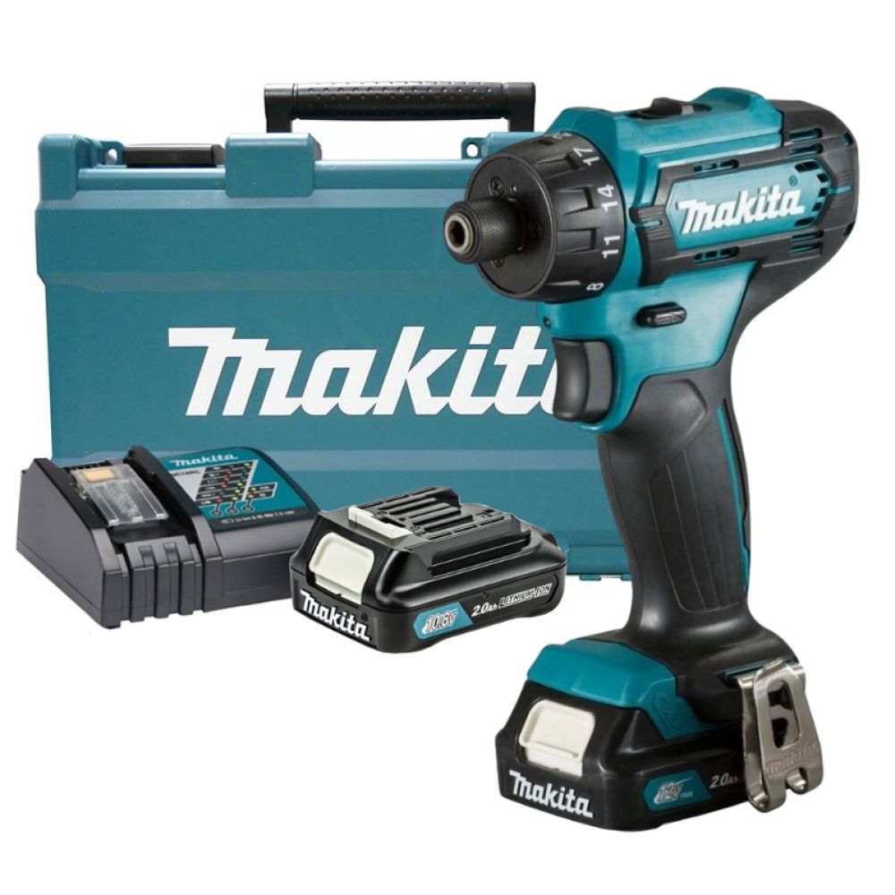 Аккумуляторный шуруповерт Makita, 30 Нм, 1700 об/мин, с 2 АКБ 2 Ач и ЗУ, в кейсе, DF033DWAE