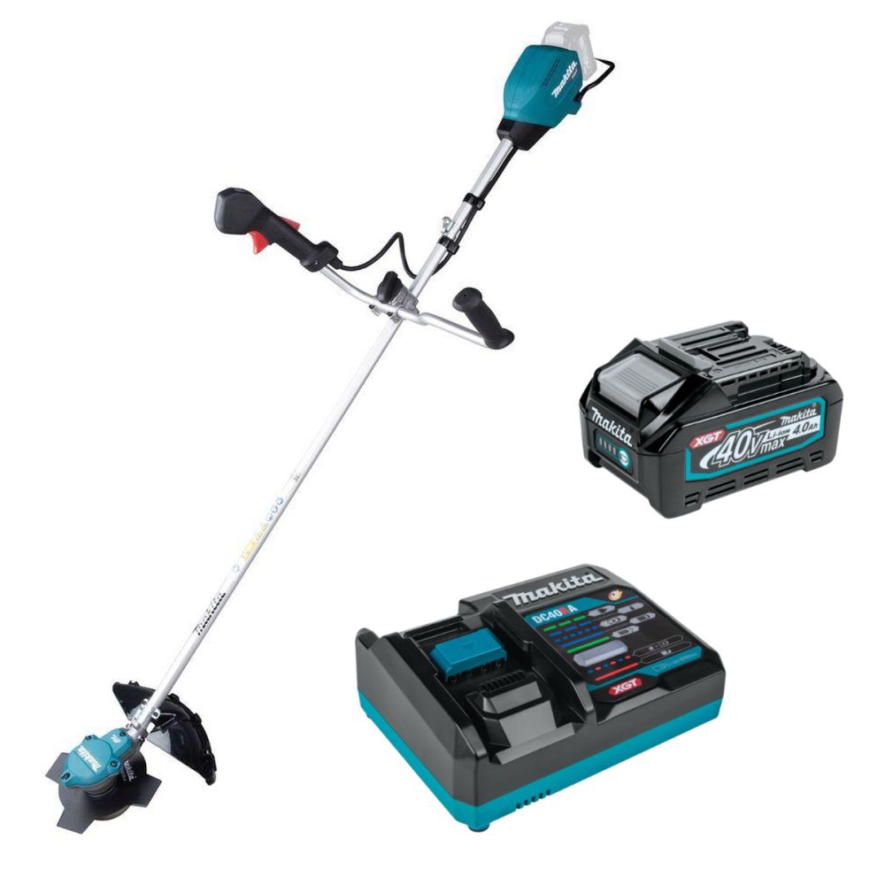 Набор Makita: аккумуляторный триммер UR002GZ05, 40 В, 6500 об/мин + аккумулятор BL4040, 40 В, 4 Ач + быстрое зарядное устройство DC40RA, PT958