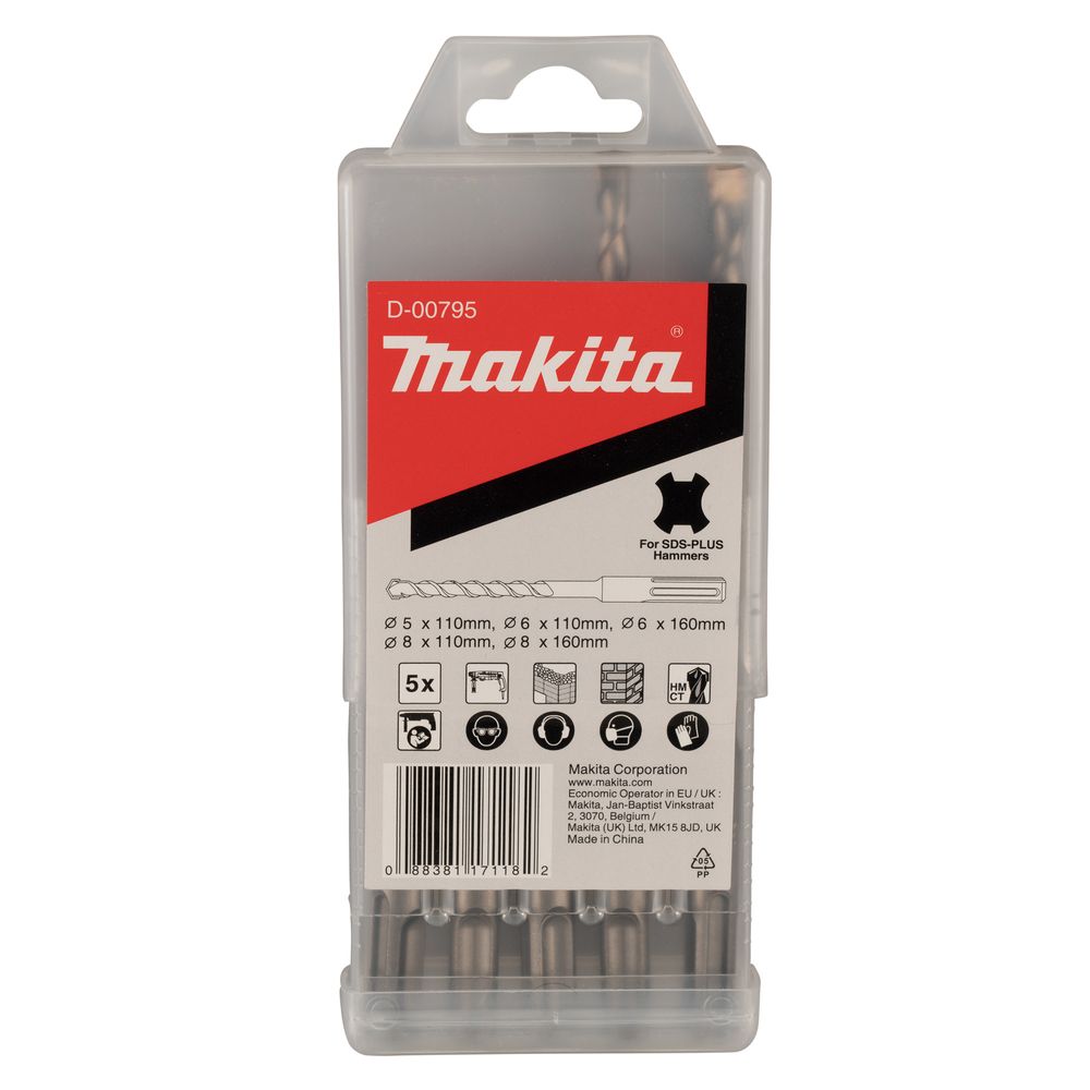 Набор буров Makita SDS-PLUS 5 шт. (5, 6, 8x110, 6, 8x160), D-00795