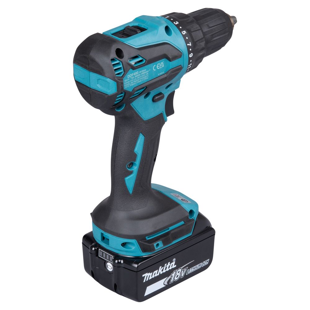 Аккумуляторная дрель-шуруповерт Makita DDF490WV, 18 В, 1900 об/мин, с АКБ 2 Ач и ЗУ, в кейсе