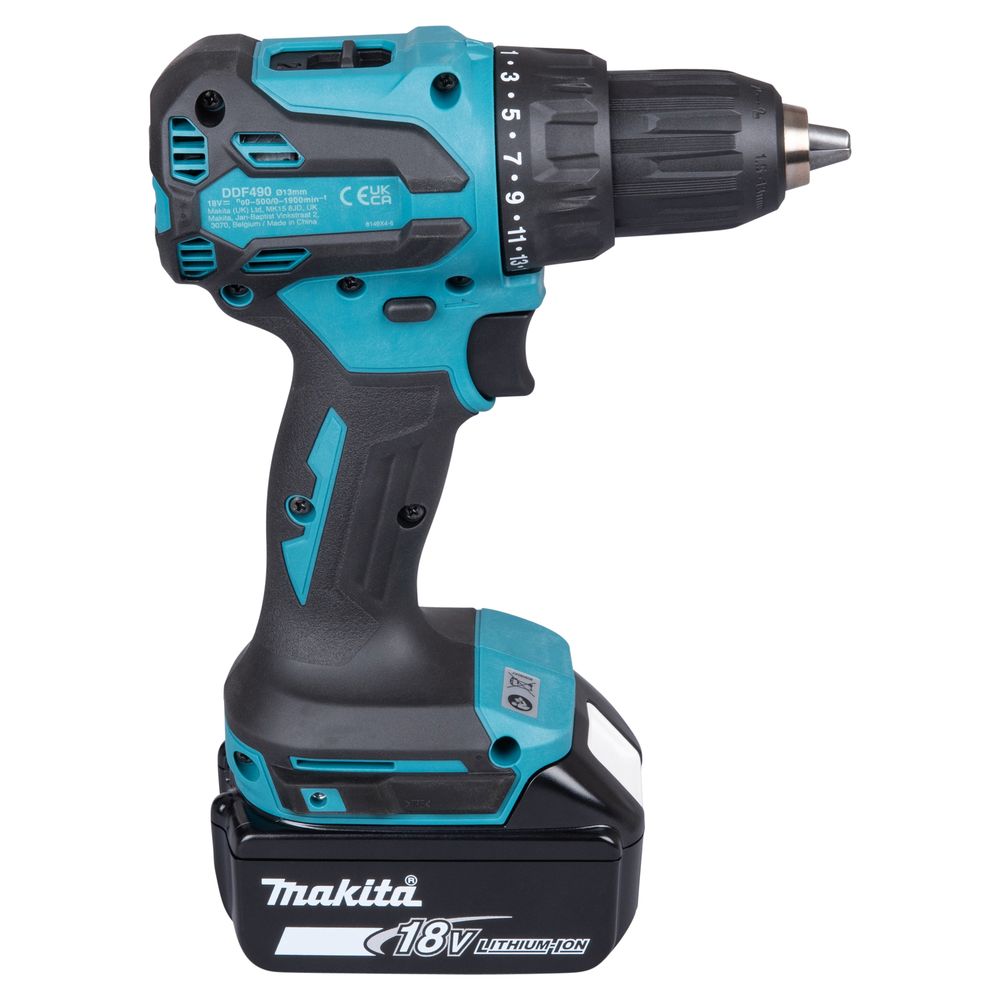 Аккумуляторная дрель-шуруповерт Makita DDF490WV, 18 В, 1900 об/мин, с АКБ 2 Ач и ЗУ, в кейсе