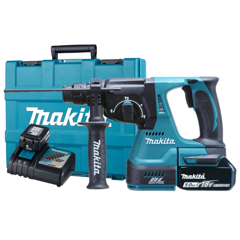 Аккумуляторный перфоратор Makita DHR242RT, 18 В, 2 Дж, 4700 уд/мин, с АКБ 5 Ач и ЗУ, в кейсе