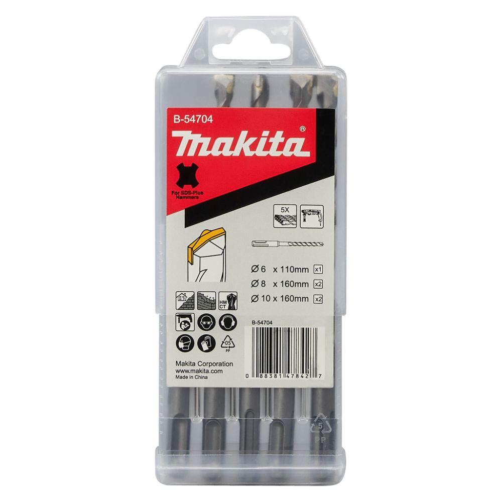Набор буров Makita SDS-Plus Centering tip, 6х110/8х160/10х160, 5 шт. (B-54704)