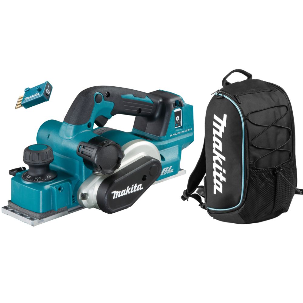 Набор Makita: аккумуляторный рубанок DKP181ZU, 18 В, без АКБ и ЗУ + рюкзак PGH-190100, PT1039