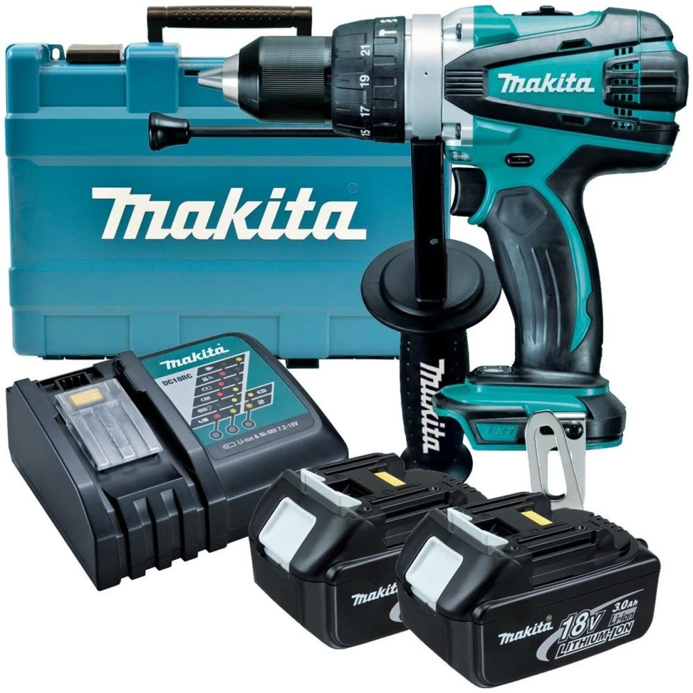 Аккумуляторная ударная дрель-шуруповерт Makita DHP458RFE, 18 В, 1900 об/мин, 30000 уд/мин, с 2 АКБ 3 Ач и ЗУ, в кейсе