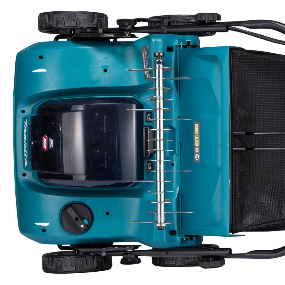 Аккумуляторный скарификатор-аэратор Makita, 40 В, 38 см, 50 л, 3200 об/мин, c 2 АКБ 4 Ач и ЗУ, UV001GM201