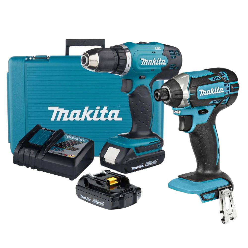 Набор электроинструмента Makita PT1469 18 В: дрель-шуруповерт DDF453SYE + ударный шуруповерт DTD152Z, с 2 АКБ 1.5 Ач и ЗУ, в кейсе