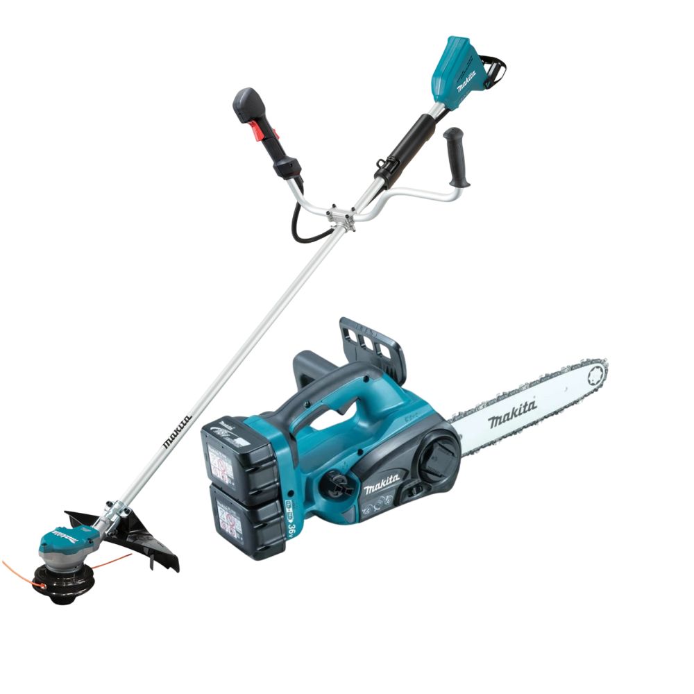 Аккумуляторный набор садовой техники Makita, 18 В: триммер DUR368 + цепная пила DUC302, с 2 АКБ 3 Ач и ЗУ