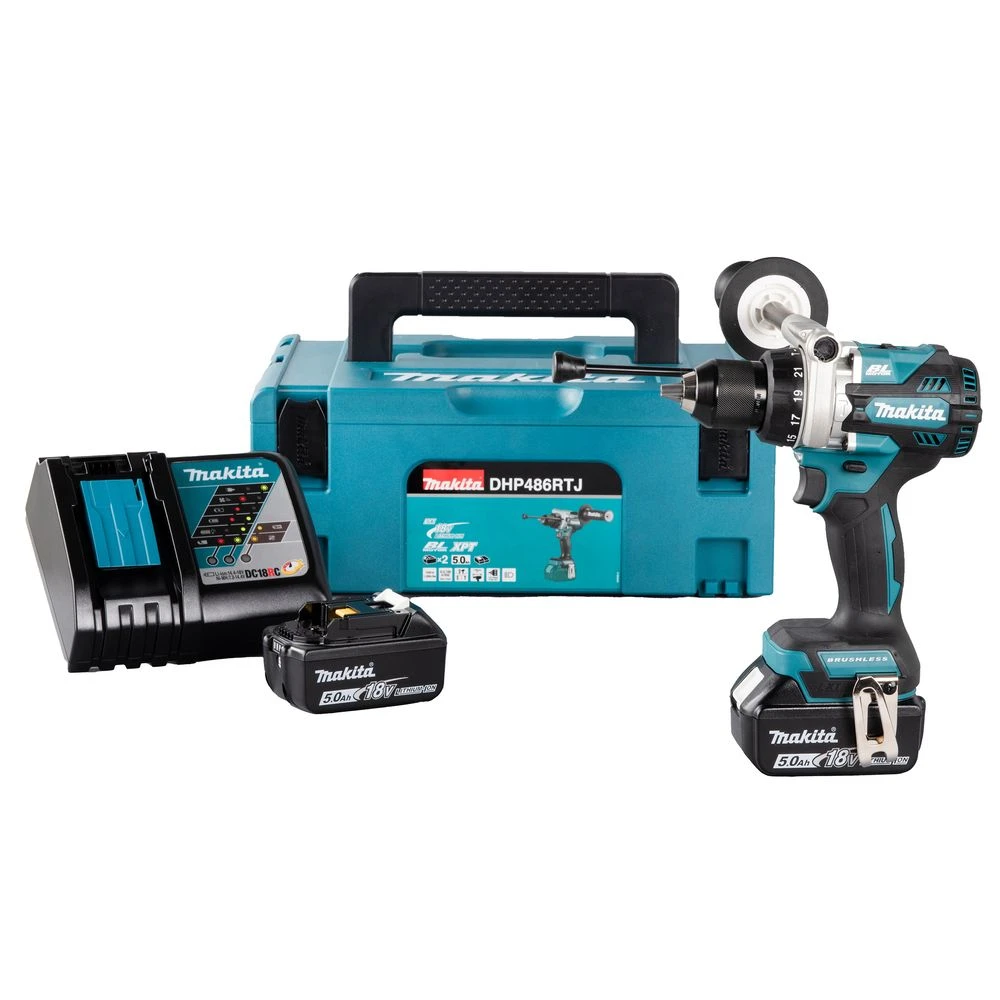 Аккумуляторная ударная дрель-шуруповерт Makita DHP486RTJ, 18 В, 2100 об/мин, 31500 об/мин, с 2 АКБ 5 Ач и ЗУ, в кейсе