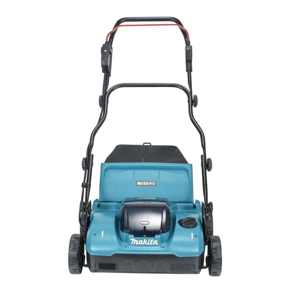 Аккумуляторный скарификатор-аэратор Makita, 40 В, 38 см, 50 л, 3200 об/мин, c 2 АКБ 4 Ач и ЗУ, UV001GM201