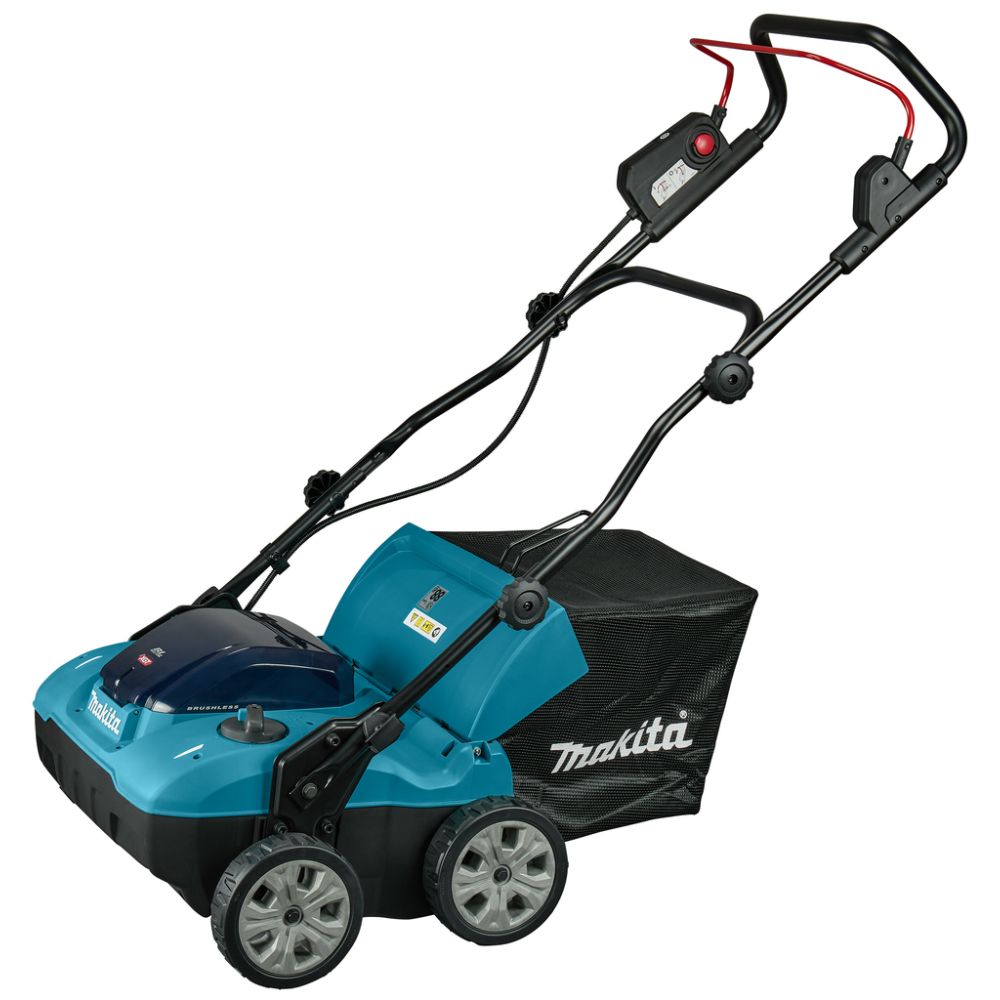 Аккумуляторный скарификатор-аэратор Makita, 40 В, 38 см, 50 л, 3200 об/мин, c 2 АКБ 4 Ач и ЗУ, UV001GM201