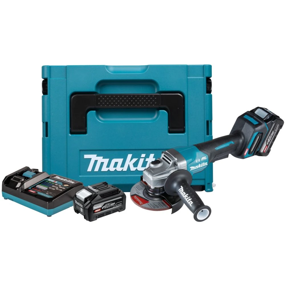 Аккумуляторная угловая шлифмашина Makita GA013GU201, 40 В, 125 мм, 8500 об/мин, с 2 АКБ 4 Ач и ЗУ, в кейсе MakPac