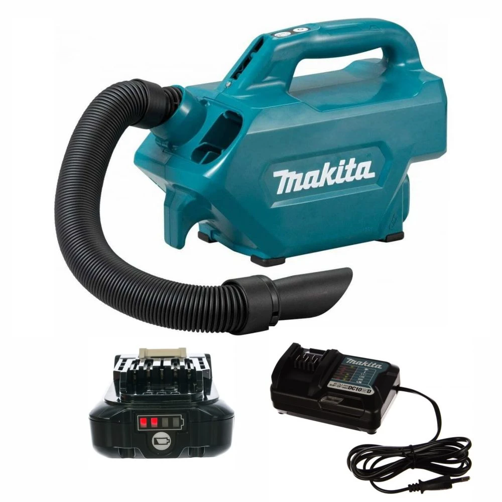 Набор: аккумуляторный пылесос Makita CL121DZ + аккумулятор Makita BL1021B (CXT 12В, 2 Ач) + зарядное устройство Makita DC10WD (Li-Ion CXT, 10,8-12В)